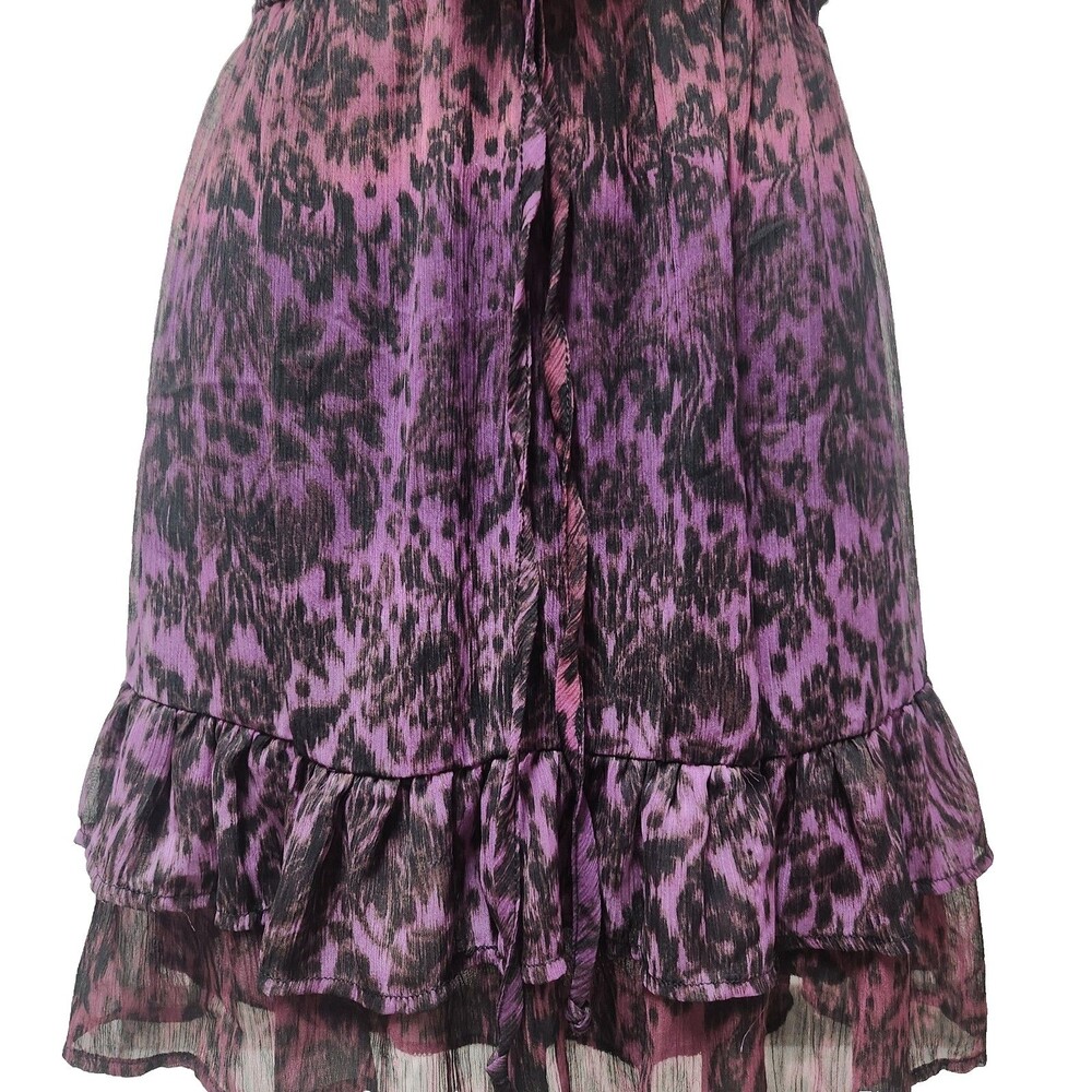 Y2K BeBop Purple Ruffle Dress Leopard Print Mini Grunge Fairy Croquette Medium - Picture 5 of 7